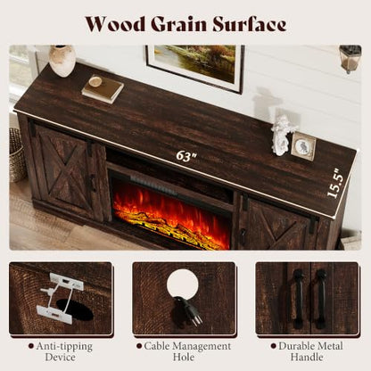 Fireplace TV Stand with Sliding Barn Door for TVs up to 75", view 5