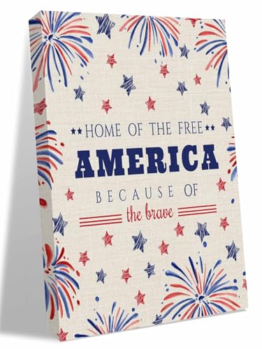 NuYeBiofx Independence Day Red Blue Stars Canvas Wall Art Prints,48"x32" Framed Picture Artwork Festivals Fireworks Printed Canvas Oil Painting for Living Room Bedroom Office,Ready to Hang