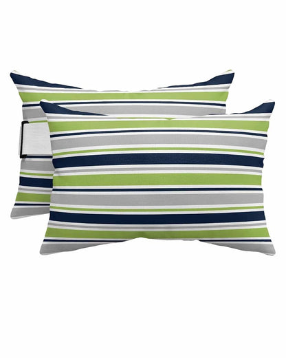 Pack of 2 Outdoor Lumbar Pillow Covers 12x20 Inch, Green Gray Striped Waterproof Throw Pillow Covers Set, Farmhouse Stripes Modern Abstract Art Outside Decorative Cushion Cases for Patio Porch Car
