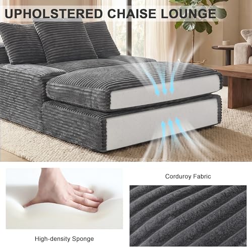 Oversized Gray Cloud Sofa with Corduroy Arms, view 7