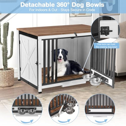 Large Dog Crate Furniture with Bowl for Travel Foldable Dog Crate, view 4
