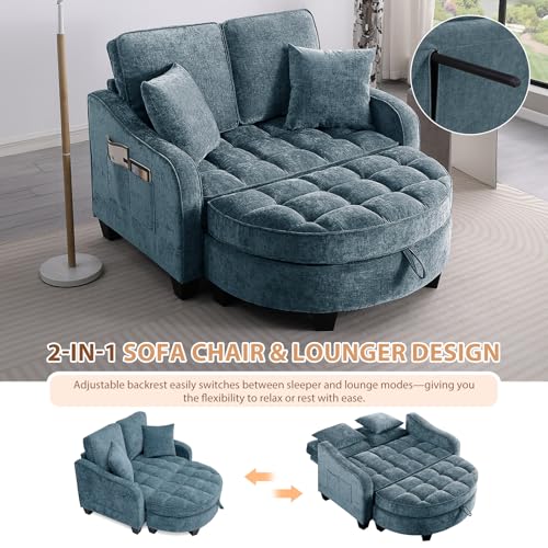 Oversized Chaise Lounge Chair Indoor with Curved Ottoman, Blue, view 5
