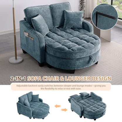Oversized Chaise Lounge Chair Indoor with Curved Ottoman, Blue, view 5