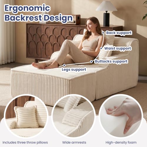 Oversized Chaise Lounge Chair Indoor, Corduroy Boneless Couch Sofa Bed, view 5