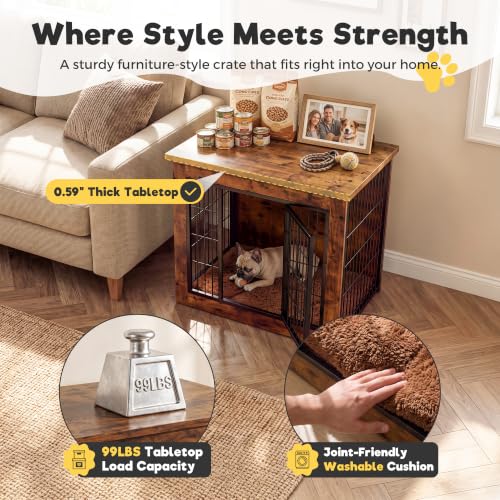 3-in-1 Wooden Dog Crate Furniture, Side Table & Kennel with Cushion, view 4
