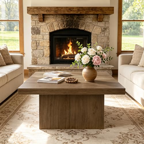 Square Coffee Table,Wooden Living Room Table,Center Table with a Large Tabletop,35.4" x 35.4",for Small Spaces, Apartments, Living Rooms, Vintage Brown