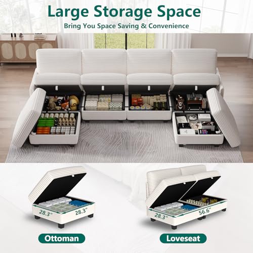 Modular Sectional Sofa with Adjustable Backrest, Convertible L/U-Shaped Sleeper Couch for Living Room, Cloud Sofa Bed Modern Reversible Design, Beige