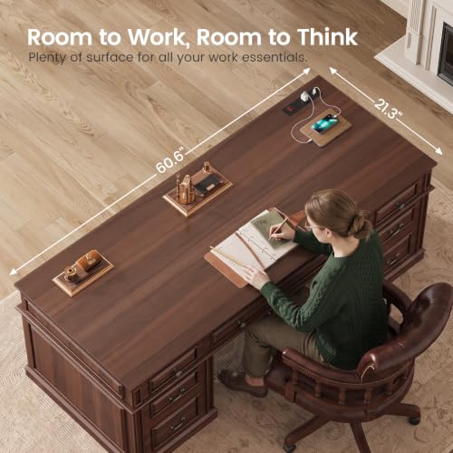 60.6" Executive Desk with 7 Drawers & Charging Station, view 6