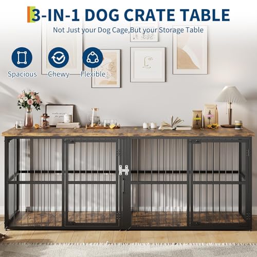 GAOMON 87in Extra Large Double Dog Crate Furniture with Divider, view 6