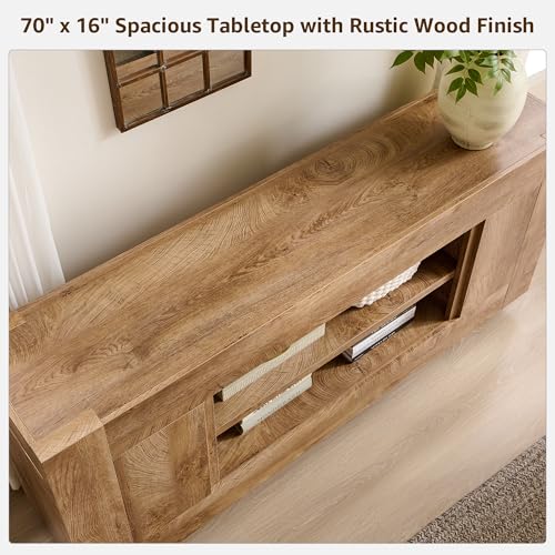 70" TV Stand for 80" TV, Thick Block Media Console, Light Knotty Oak, view 5