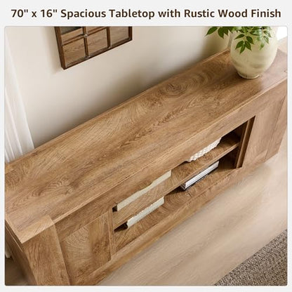 70" TV Stand for 80" TV, Thick Block Media Console, Light Knotty Oak, view 5