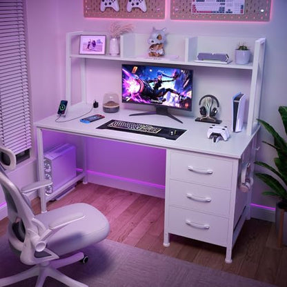 DLisiting White Computer Desk with Hutch & Drawers, view 5