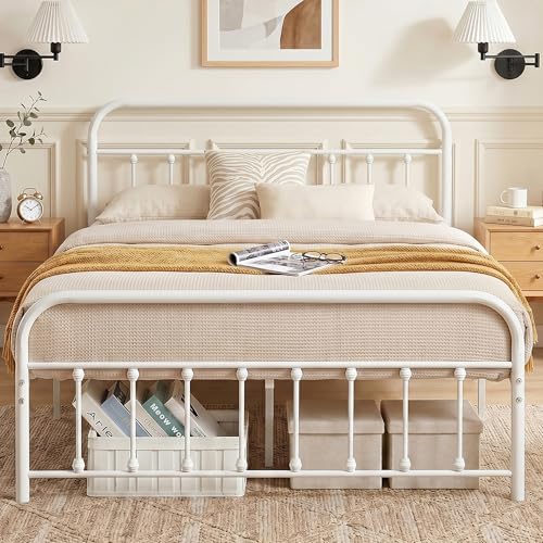 Full Size Victorian Style Metal Bed Frame with Headboard Classic Metal Platform, view 2