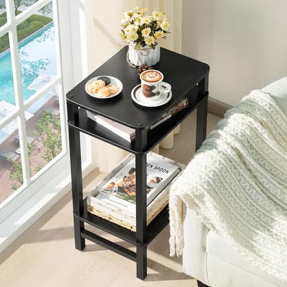 Side Table End Table Tall Night Stand 3-Tier for Living Room Bedroom Bathroom Office Furniture Black
