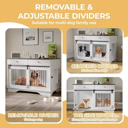 Double Dog Crate Furniture with 2 Drawers, 47" TV Stand Style Dog Kennel, view 4