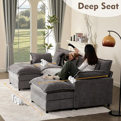 108" U-Shaped Modular Cloud Couch, Deep Seat, Chenille Slate | Cloud Comfort, Couches for Living Room, Removable & Machine-Washable Covers, Movable Ottoman, Modular Sectional Sofa