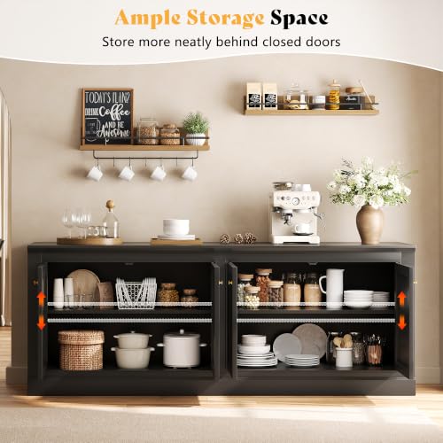 72" Modern Sideboard Buffet Cabinet with Vertical Grooved Doors, view 4