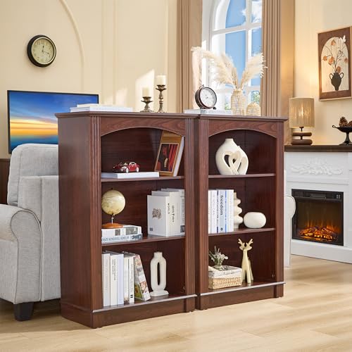 Small Bookshelf, 3 Tier Bookcase and Kids Bookshelf, Cherry Storage Cabinet with Wooden Cube Storage Organizer, Modern Book Shelf for Bedroom Furniture, Living Room, Office, Toy Organizer Cabinet