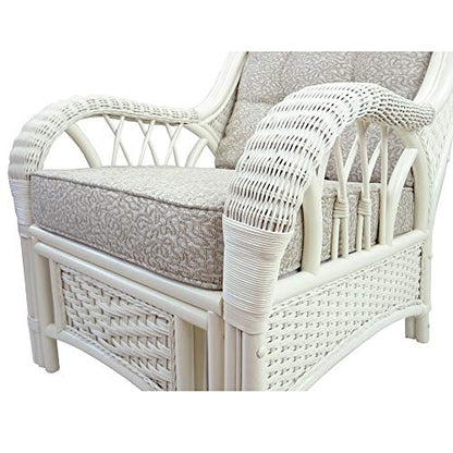 Rattan Wicker Natural ECO Handmade Design Alexa Living Armchair White Color with Cushion