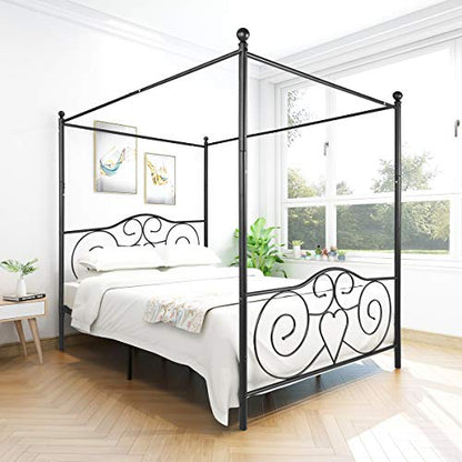 Queen Canopy Bed Frame, Metal Canopy Platform Bed, No Box Spring Needed, view 7