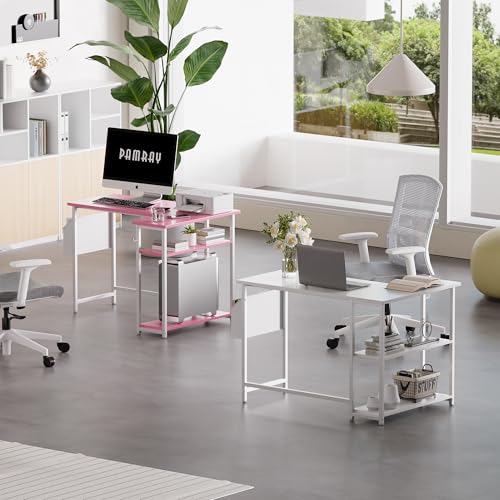 40 Inch L Shaped Computer Desk with Reversible Side Storage Shelves, view 5