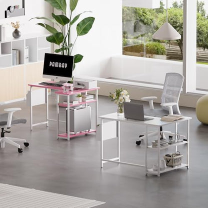 40 Inch L Shaped Computer Desk with Reversible Side Storage Shelves, view 5