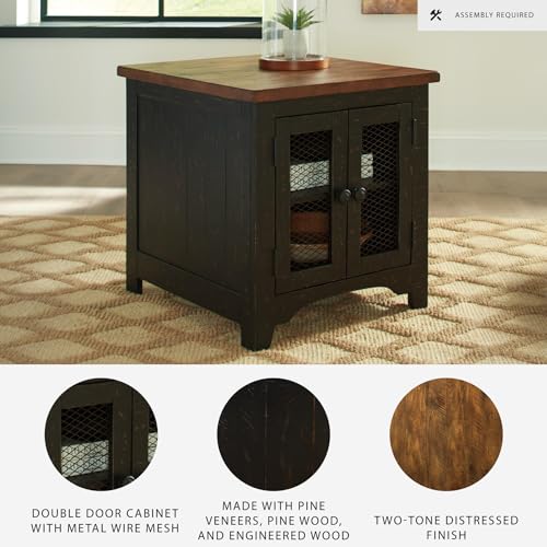 Distressed brown and black farmhouse end table with storage, view 5