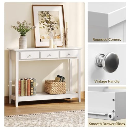 Yaheetech Console Table with 3 Drawers, 42" Entryway Table with Storage Shelves, Narrow Long Sofa Couch Tables for Living Room, Hallway, Foyer, Hall, White
