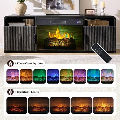 70" Fluted TV Stand with 30" Electric Fireplace, view 5