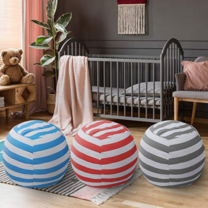 Stuffed Animal Storage Bean Bag Chair Cover, Cotton Canvas Beanbag with Zipper for Organizing Kid's and Adults Room 24" (Red)