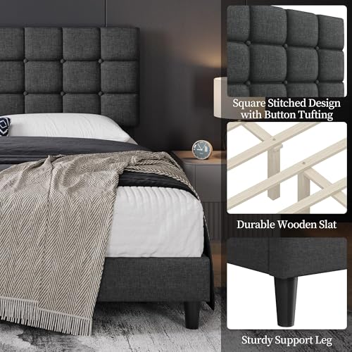 Yaheetech King Size Upholstered Tufted Bed Frame with Headboard, view 5
