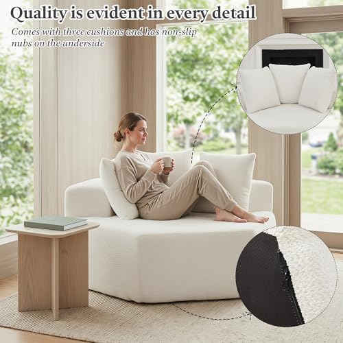 54" Hexagonal Lounge Chair Indoor with 3 Pillows, Beige, view 5