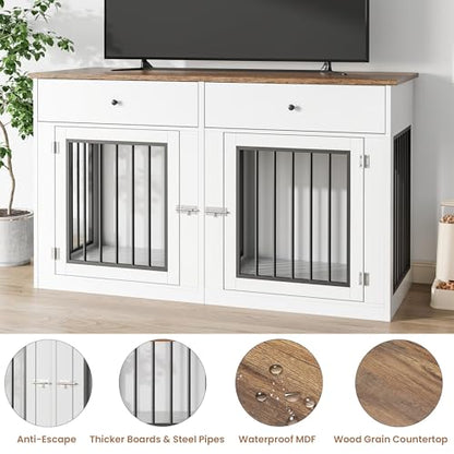 60" Dog Crate Furniture for 2 Dogs, view 4