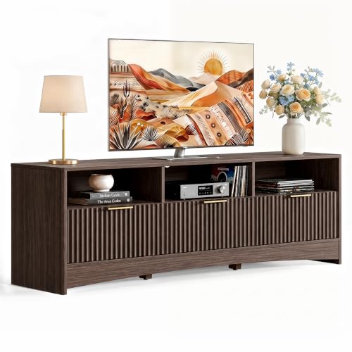 Fluted TV Stand Mid Century Modern TV Stands for 65 inch TV, Walnut, view 2