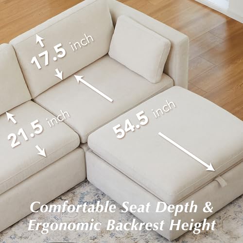 CHITA Oversized Modular Sectional Fabric Sofa Set, FSC Certified Extra Large U Shaped Couch Reversible Chaise Modular Sectional Couch, 146 inch Width, 6 Seat Modular Sofa with Storage Ottomans, Linen