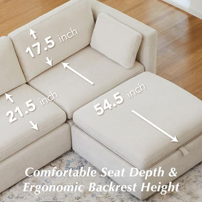 CHITA Oversized Modular Sectional Fabric Sofa Set, FSC Certified Extra Large U Shaped Couch Reversible Chaise Modular Sectional Couch, 146 inch Width, 6 Seat Modular Sofa with Storage Ottomans, Linen