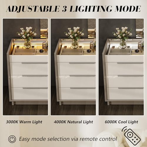 47.2" W 8-Drawer Dresser with Glass Top, High Gloss, Cream & Grey, view 5