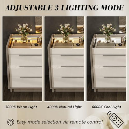 47.2" W 8-Drawer Dresser with Glass Top, High Gloss, Cream & Grey, view 5