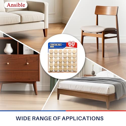 60 PCS Felt Furniture Pads 1", Felt Pads for Chair Leg Floor Protectors for Hardwood Floors Round (Beige)