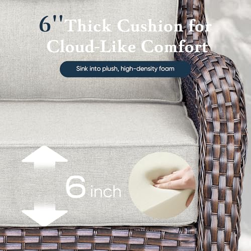 Luxury 6" Thick Cushioned Outdoor Swivel Rocker Patio Chairs of 2, High Back Wicker Patio Furniture Set with Ergonomic Zone Back, Conversation Glider Set for Deck Porch - Brown+Beige