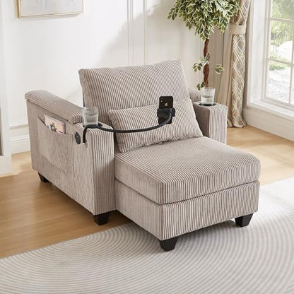 Modern 37.4" Upholstered Indoor Chaise Lounge with USB Ports, view 4