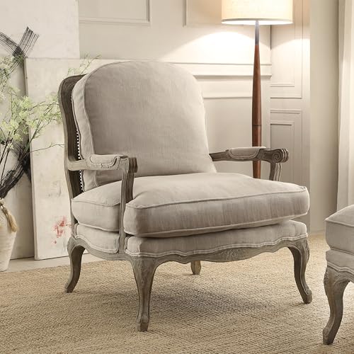Parlier Show Wood Accent Chair - Mid Century Modern Chair for Living Room, Traditional French Country Style, Padded Arms, Reversible Cushion, Solid Wood Frame, Arrives Assembled, Neutral