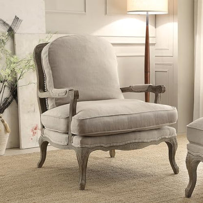Parlier Show Wood Accent Chair - Mid Century Modern Chair for Living Room, Traditional French Country Style, Padded Arms, Reversible Cushion, Solid Wood Frame, Arrives Assembled, Neutral