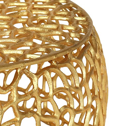 Aluminum Round Coffee Table, Mesh Round Cocktail Table Accent Center Table for Living Room, Gold