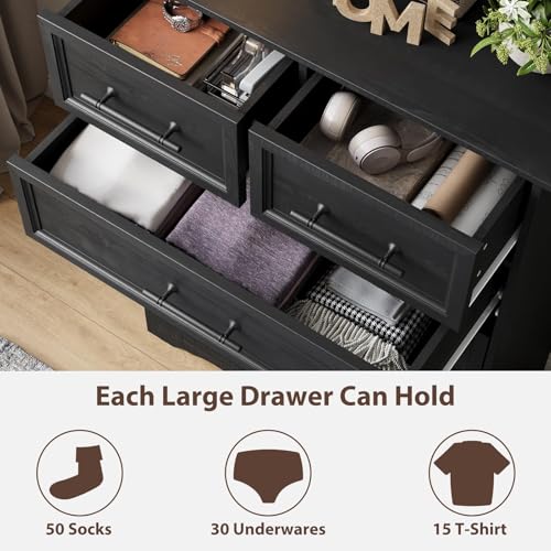 Black 6 Drawer Dresser for Bedroom, 44" Tall Chest of Drawers, view 5