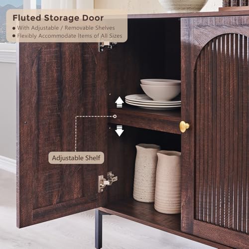 92.63" W Modern Arched Sideboard Buffet Cabinet with Storage, Brown, view 5