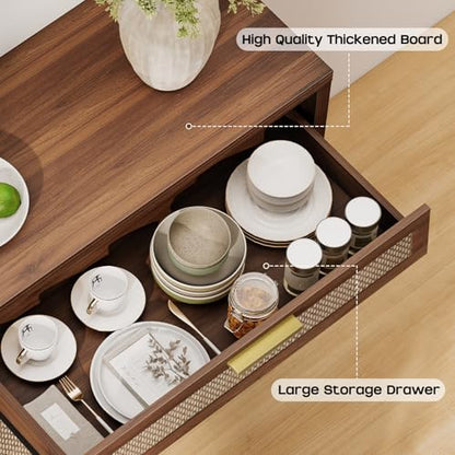 Rattan Buffet Cabinet with Storage Set of 2, view 7