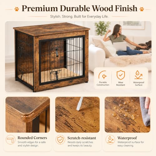 Yaheetech 27.5in Wooden Dog Crate Furniture w/Cushion for Small Medium Dogs, view 7