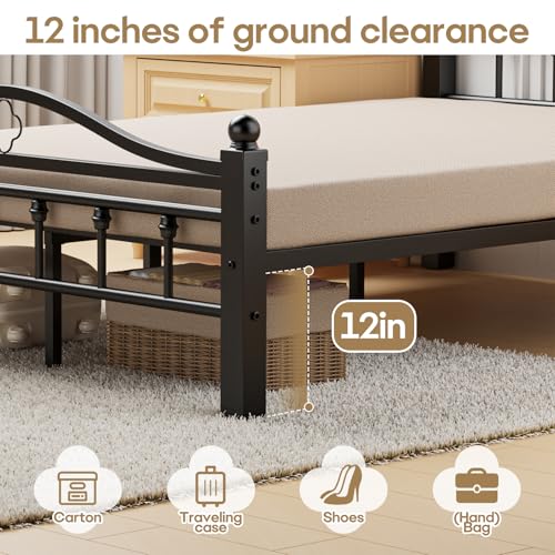 Metal Full Size Bed Frame with Black Headboard, view 7