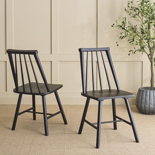 SAFAVIEH Home Collection - Analin Black Dining Chair, Set of 2, Mid-Century Solid Wood Spindle Back Chairs (DCH3302D-SET2)